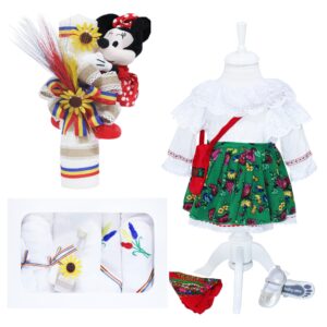 Set complet pentru botez compus din 13 piese, costum popular, lumanare cu Minnie Mouse de plus si trusou brodat spice de grau format din 7 piese, REC1594