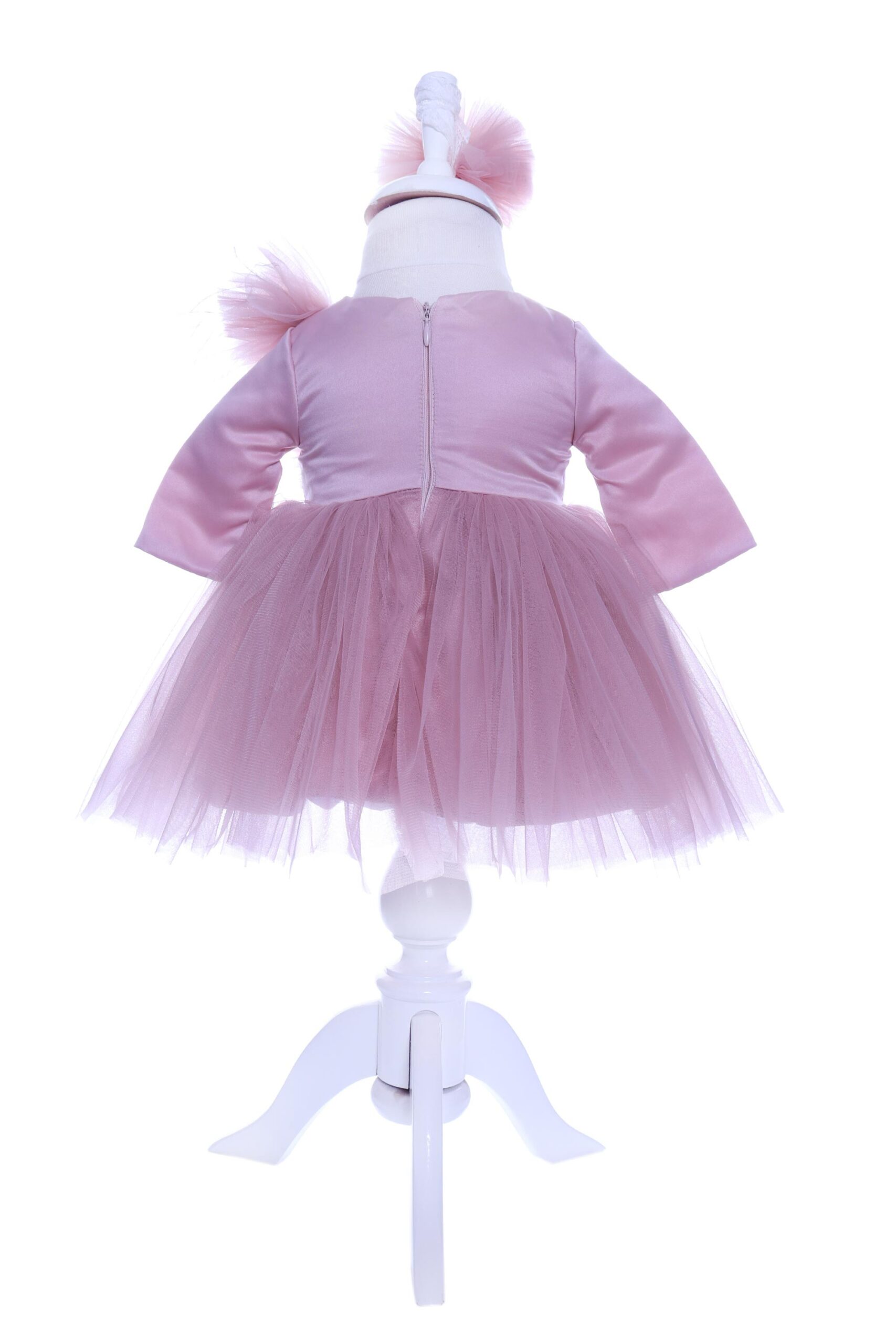 Rochie roz pudrat pentru botez, 2 piese bentita si rochie, Recostore, REC1698 - imagine 3