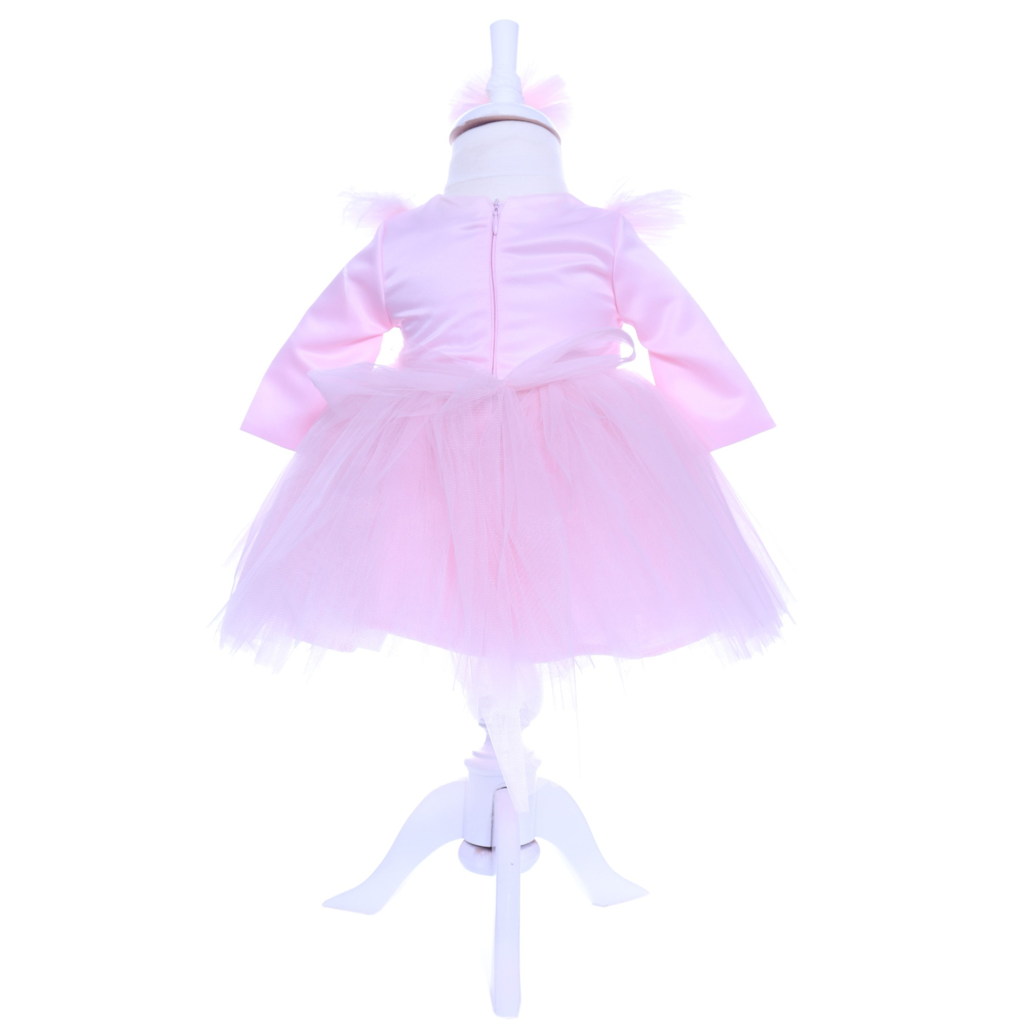 Set trusou complet pentru botez de fete, lumanare roz cu ingeras, rochita roz cu pene, trusou "azi m-am crestinat" si pantofiori, 10 piese, Recostore, REC1785 - imagine 3
