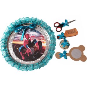 Tavita rotunda cu Spiderman pentru taierea motului, 30 cm, dantela turcoaz, 6 piese, Recostore, REC1969/72