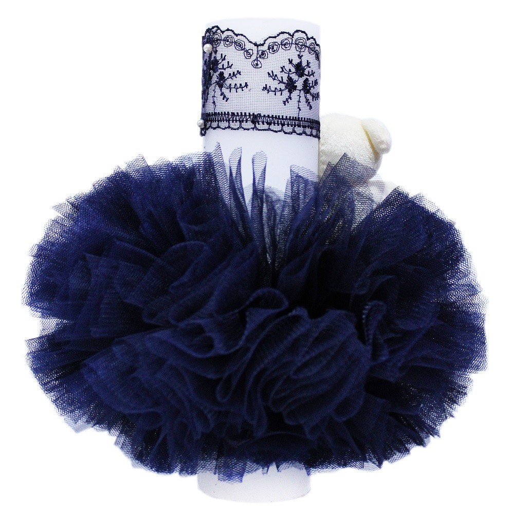 Trusou complet pentru botez baieti, sacou din catifea, trusou brodat cu ursulet, lumanare cu ursuleti si pantofiori, bleumarin-galben, 14 piese, Recostore®, REC2116 - imagine 8