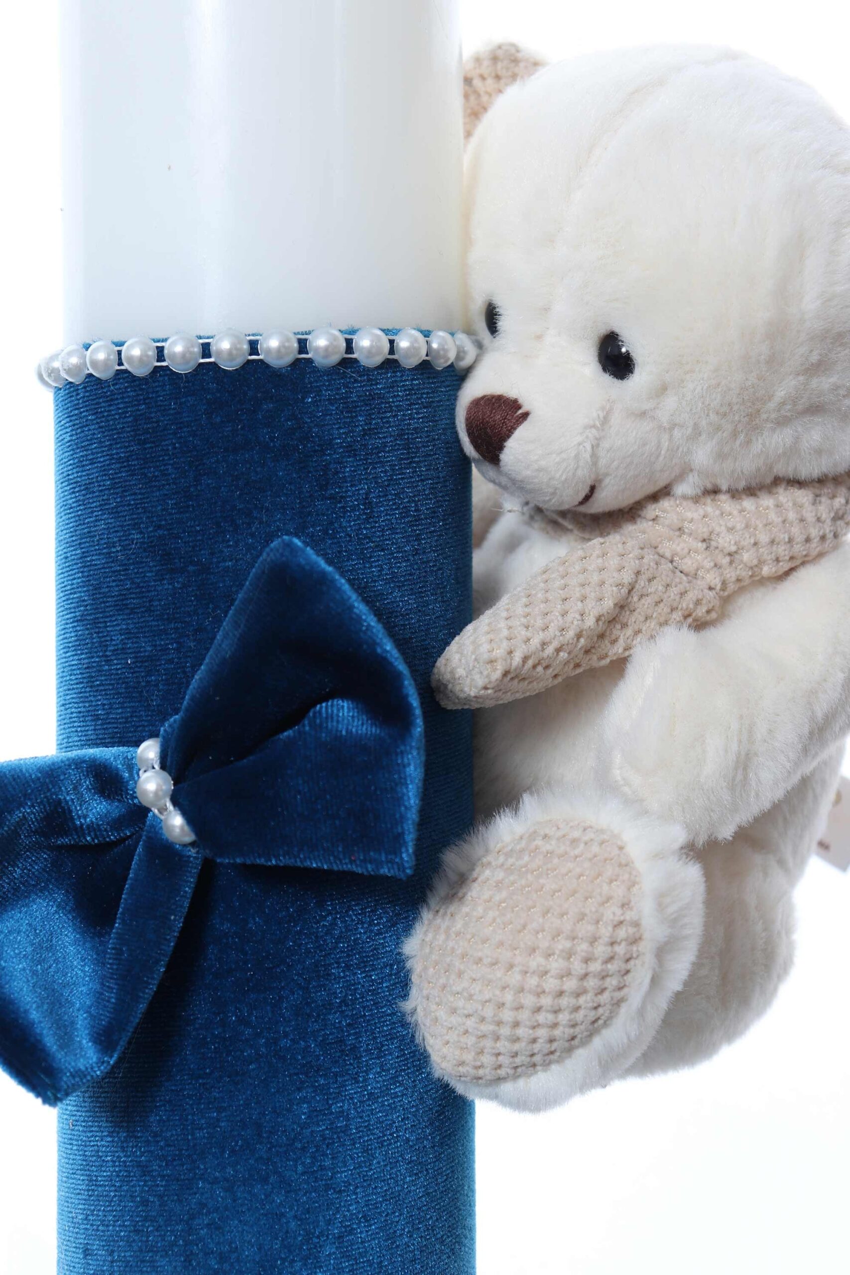 Lumanare botez accesorizata cu catifea turcoaz si ursulet de plus, 28 cm, Recostore®, REC2168 - imagine 2