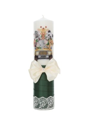 Lumanare botez, model Safari, 30x7 cm, Verde, Recostore®, REC5002/7