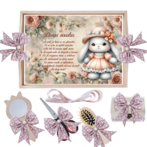 Set tavita pentru taiere mot/turta, model cu iepuras, roz pudrat, 6 piese, 35x20 cm, Recostore®, REC1967/333