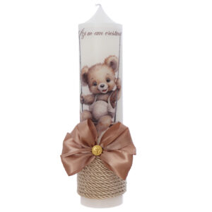 Lumanare botez cu Ursulet, 30x7 cm, mocha mousse, Recostore®, REC5002/34