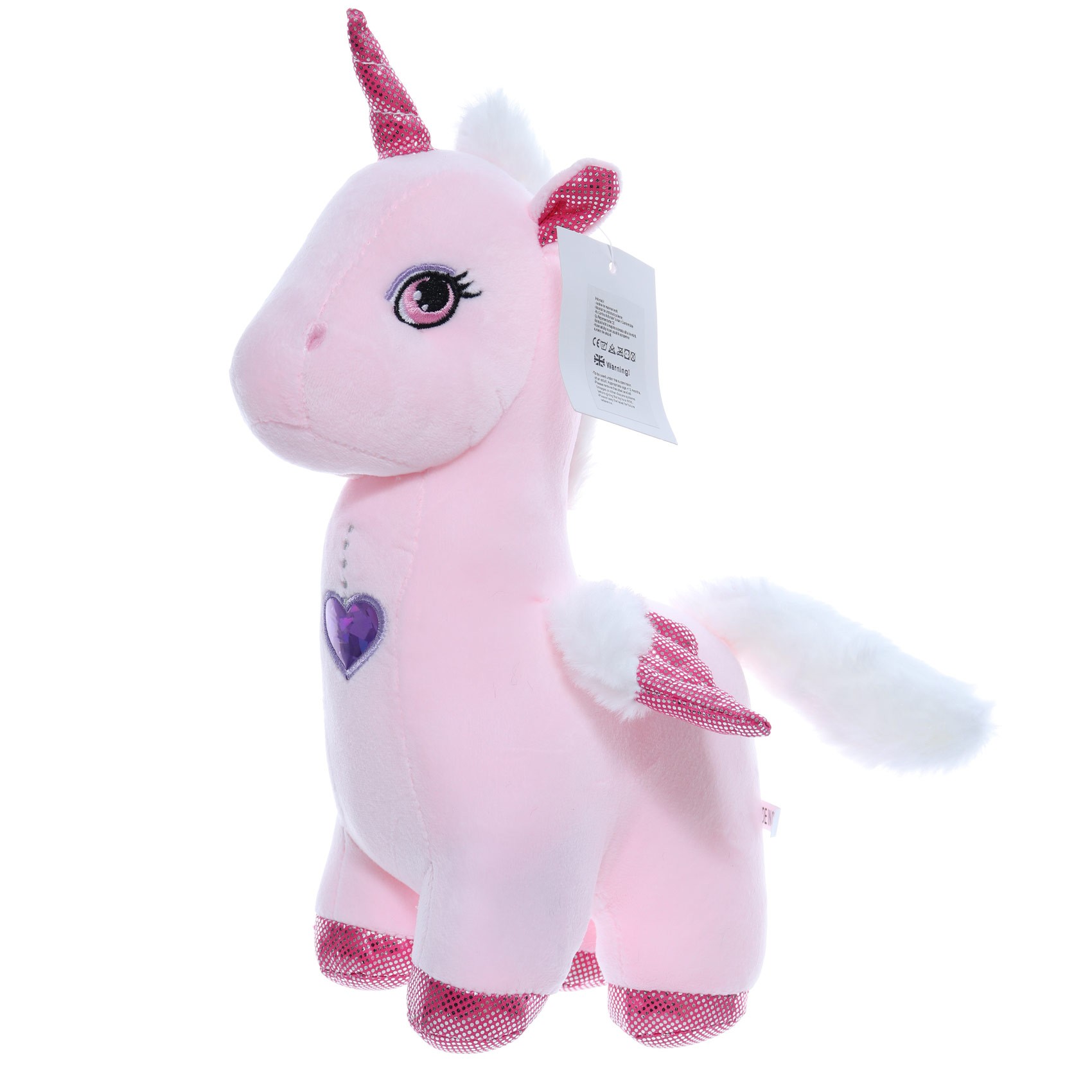 Jucarie de plus, unicorn roz cu sunet, 30x17x17 cm, Recostore®, REC2308 - imagine 4