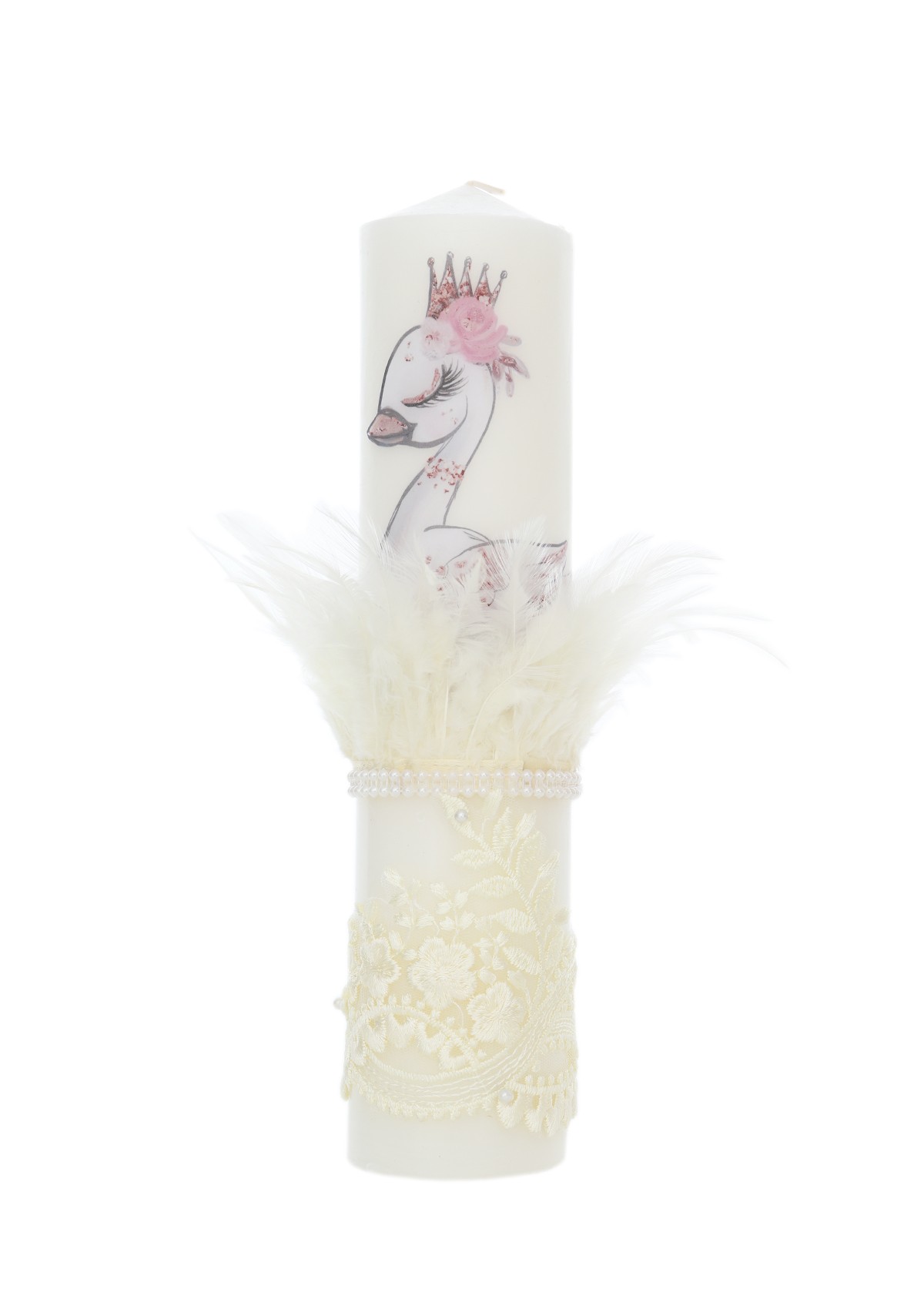 Lumanare botez cu pene, model Lebada, 30x7 cm, Ivoire, Recostore®, REC5002/5 - imagine 4