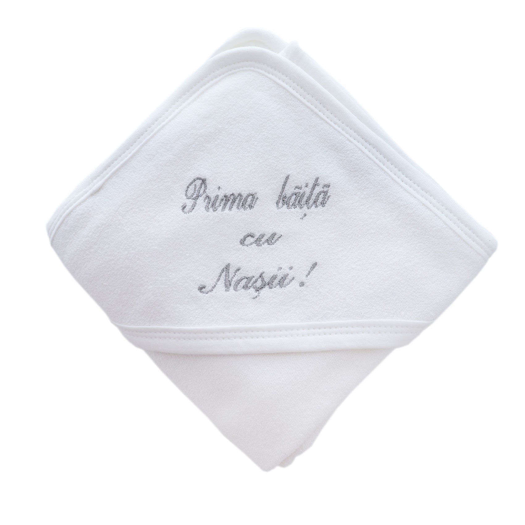Prosop alb-gri "Prima baita cu nasii" cu capison pentru bebelusi, 75x75 cm, REC2448 - imagine 4