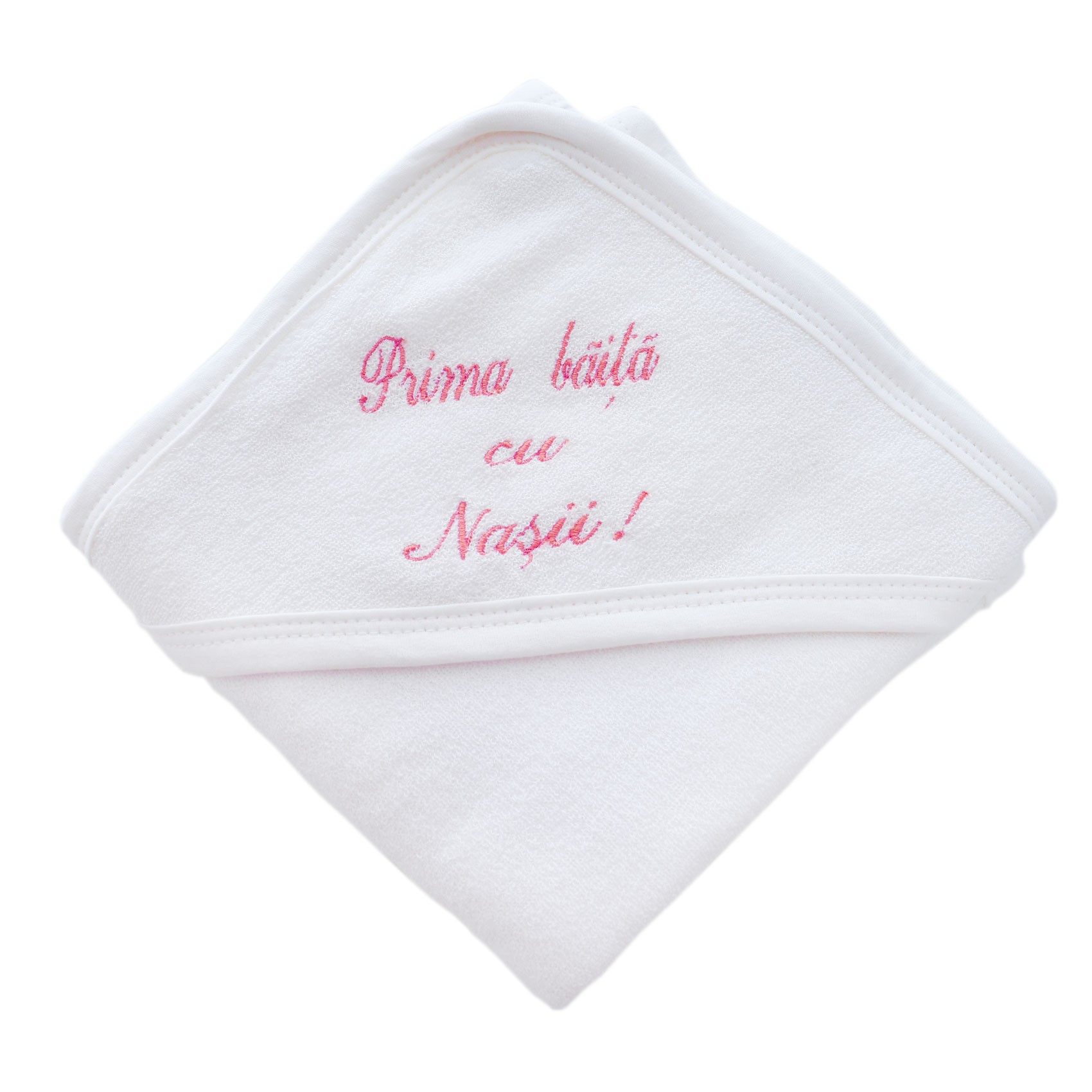 Prosop alb-rosu "Prima baita cu nasii" cu capison pentru bebelusi, 75x75 cm, REC2451 - imagine 4