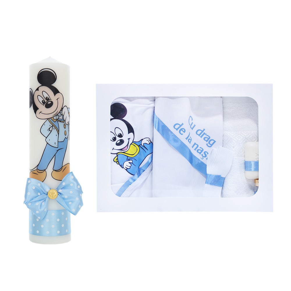 Set trusou si lumanare pentru botez, model Mickey Mouse, 7 piese, Bleu, Recostore®, REC2587 - imagine 8