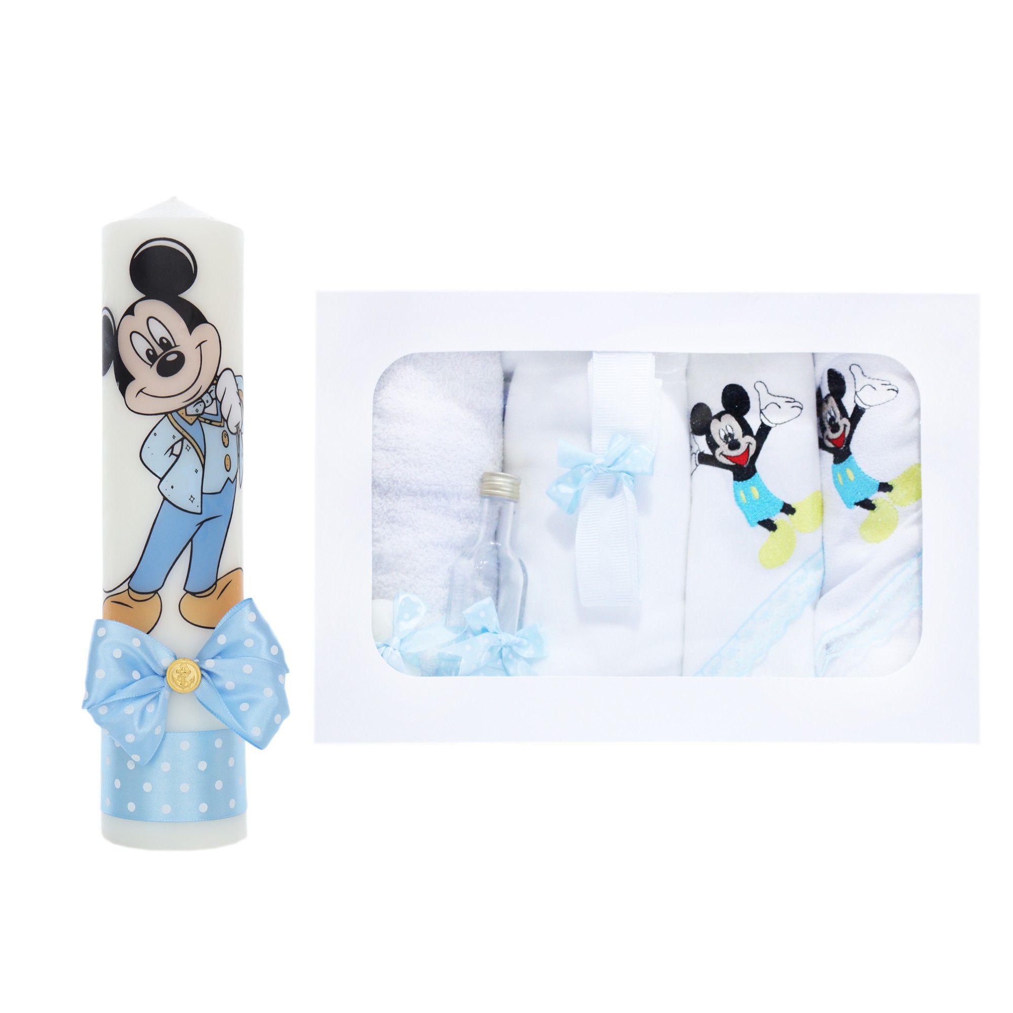 Set trusou si lumanare pentru botez, model Mickey Mouse, 8 piese, Bleu, Recostore®, REC2586 - imagine 8