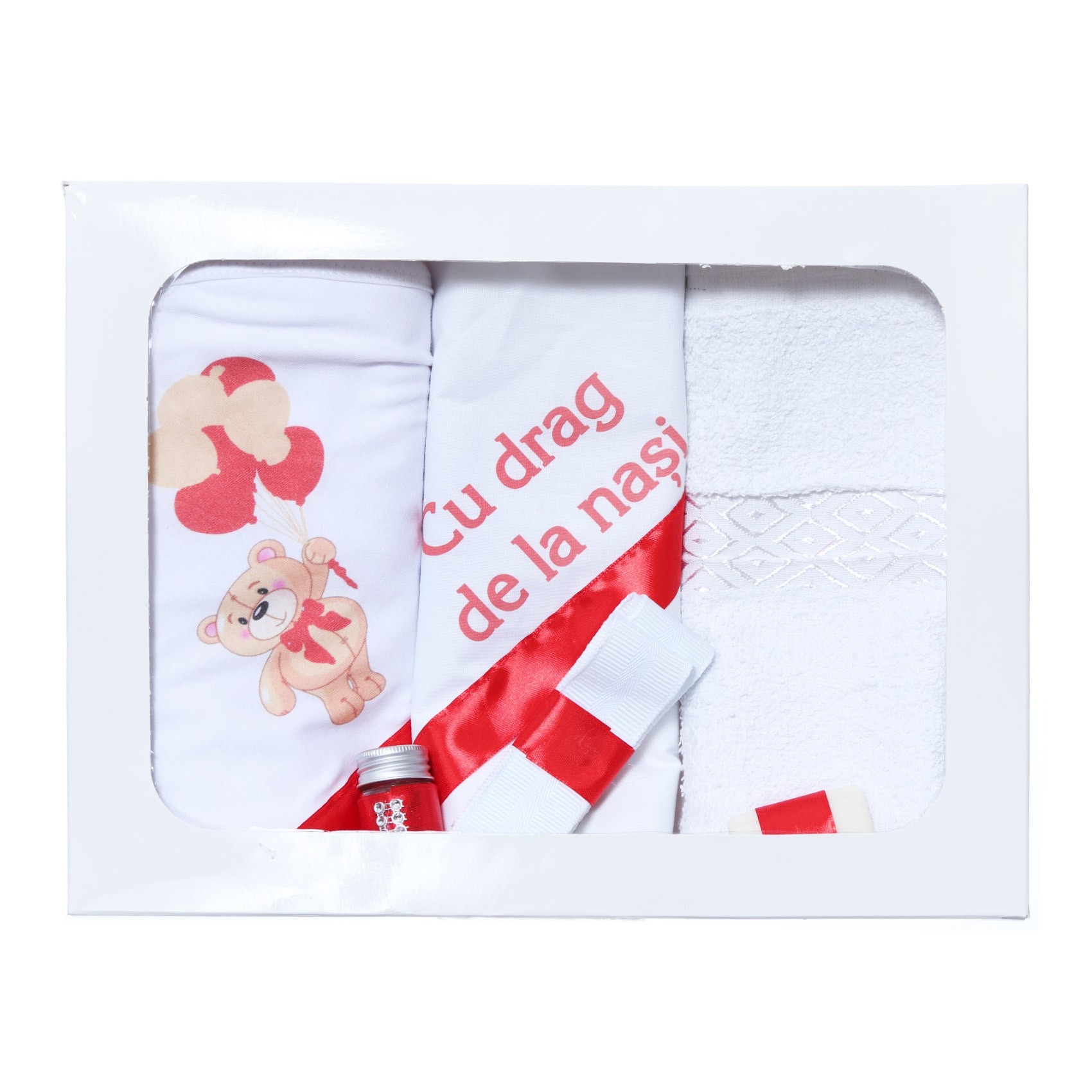 Trusou cu ursulet pentru botez fete, 6 piese, rosu, Recostore®, REC2185 - imagine 4