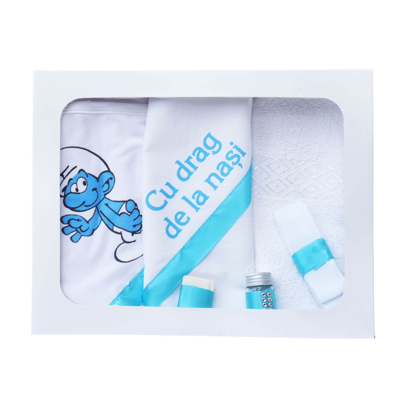 Trusou imprimat cu strumfi pentru botez, 6 piese, turcoaz, Recostore®, REC2226 - imagine 5