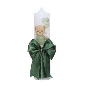 Lumanare botez cu Ursulet, 30x7 cm, verde, REC5002/35